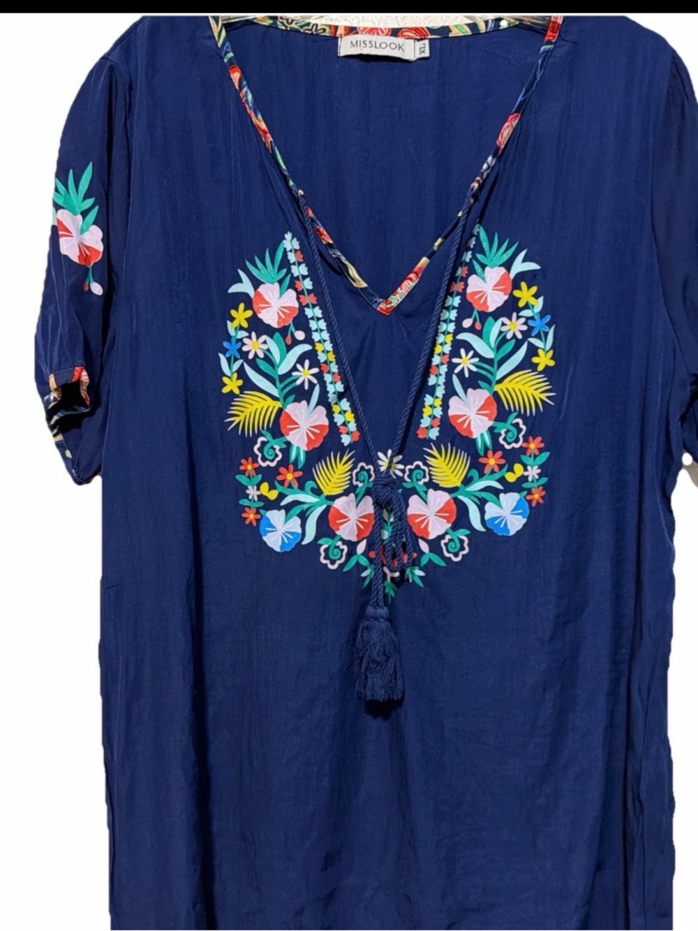 Misslook Embroidered Bohemian Tunic Blouse Sz L boho peasant